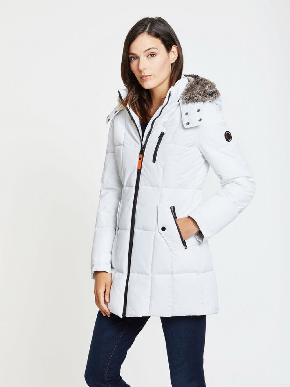 Nautica White Puffer JacketCoat Faux Fur Hood Coat Jacket Zip Parka Warm Trave
